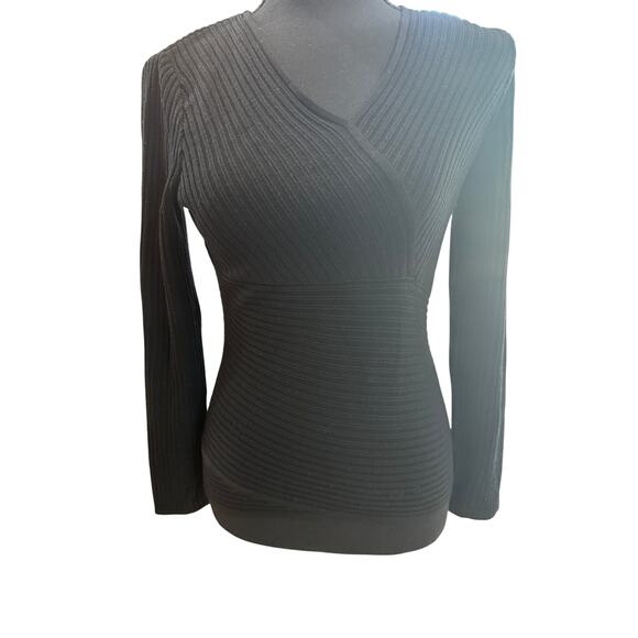 Vintage Salvatore Ferragamo Black Wool Sweater*Lightweight*Slanted V Neck - Picture 2 of 6